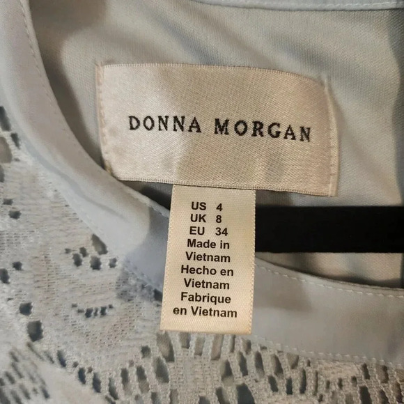 Donna Morgan Mini Dress Women's Size 4 Light Blue Lace Back Zip Short Sleeve - Picture 4 of 9
